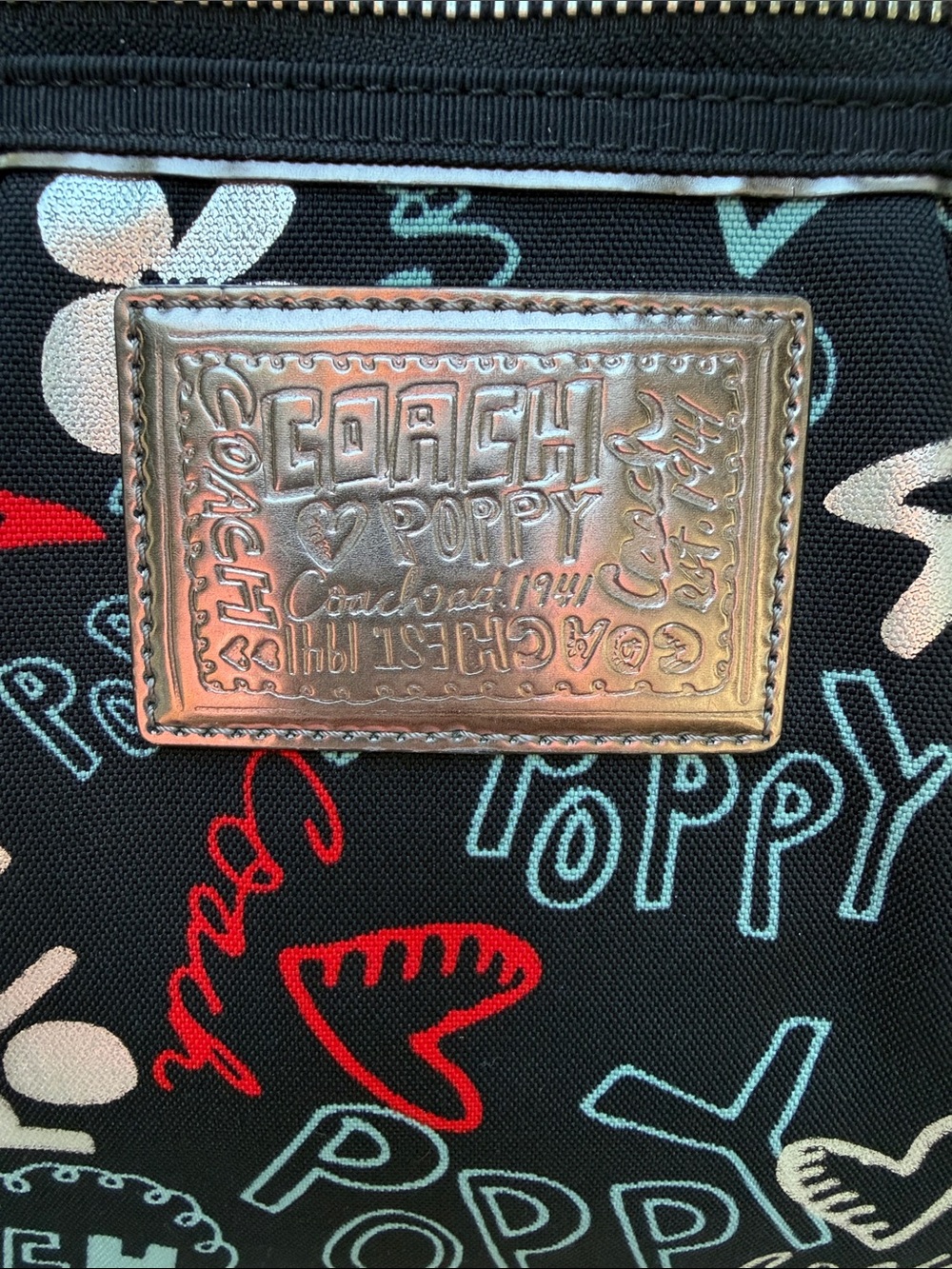 Coach Black Multi Poppy Heart-Print Shoulder Bag 3 poppy Tags EUC - Picture 3 of 17